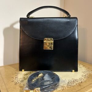 Vintage Mark Cross Leather Top Handle Bag - Elegant Black with Gold Hardware